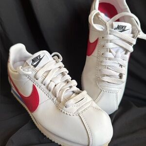 Nike Retro Cortez White Leather Sneakers with Red Swoosh